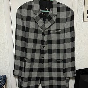 Stacy Adams Blazer Mens 46L Black & White Checked 7 Button Front Polyester Rayon